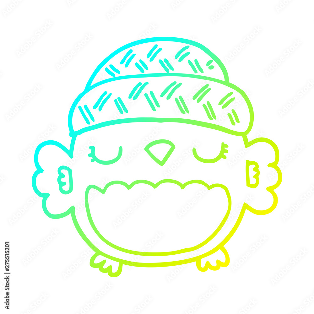 cold gradient line drawing cute cartoon owl in hat cold gradient line drawing cute cartoon owl in hat