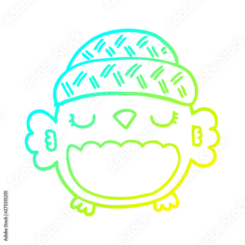 cold gradient line drawing cute cartoon owl in hat