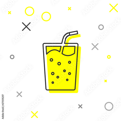 Grey Glass with water line icon isolated on white background. Soda drink glass with drinking straw. Fresh cold beverage symbol. Vector Illustration