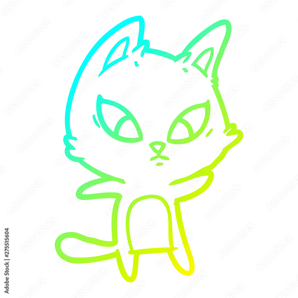 Obraz premium cold gradient line drawing confused cartoon cat