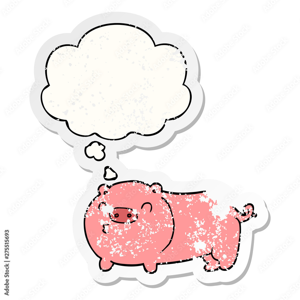 cartoon pig and thought bubble as a distressed worn sticker cartoon pig and thought bubble as a distressed worn sticker