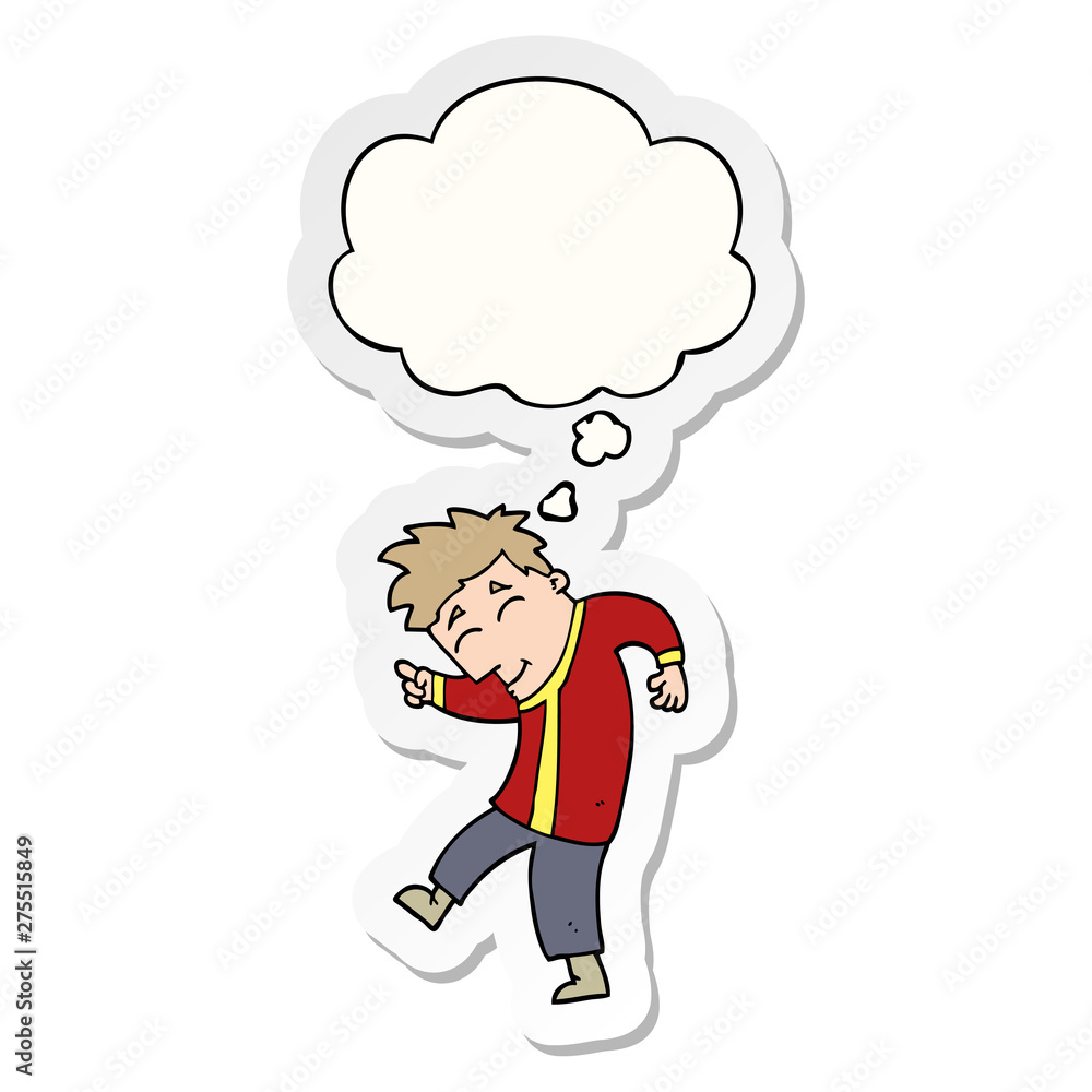 cartoon dancing man and thought bubble as a printed sticker cartoon dancing man and thought bubble as a printed sticker