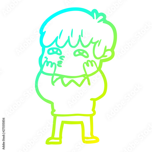 cold gradient line drawing cartoon curious man