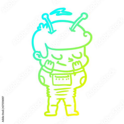 cold gradient line drawing bashful cartoon spaceman