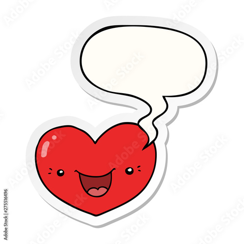 cartoon love heart character and speech bubble sticker