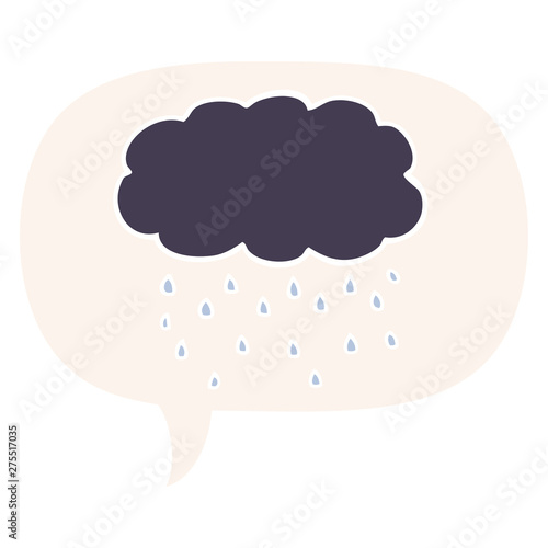 cartoon cloud raining and speech bubble in retro style