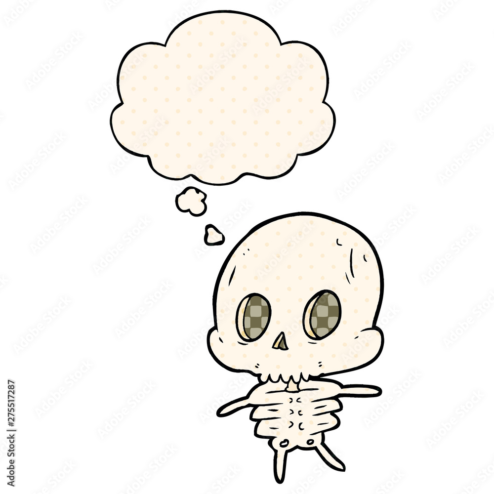 cartoon skeleton and thought bubble in comic book style cartoon skeleton and thought bubble in comic book style