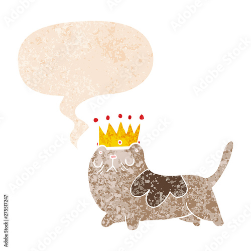cartoon arrogant cat and speech bubble in retro textured style