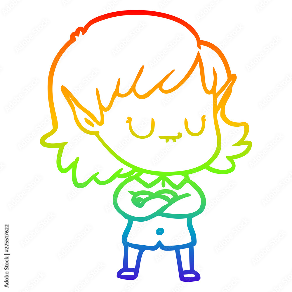 rainbow gradient line drawing happy cartoon elf girl rainbow gradient line drawing happy cartoon elf girl
