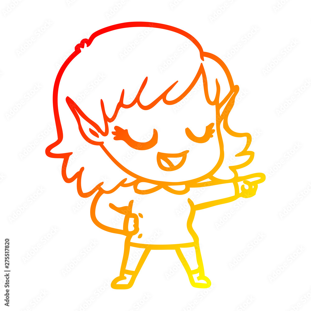 warm gradient line drawing happy cartoon elf girl pointing warm gradient line drawing happy cartoon elf girl pointing