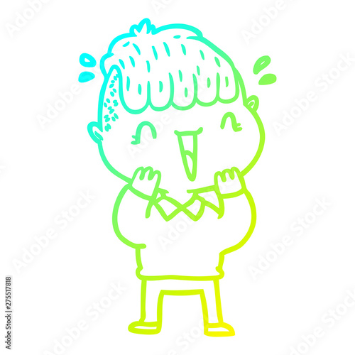 cold gradient line drawing cartoon happy boy surprised