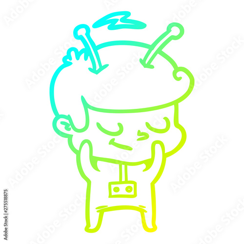 cold gradient line drawing shy cartoon spaceman