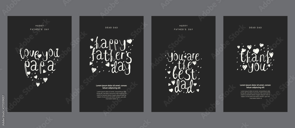 Chalk doodle Father's day cards set, templates kit, universal elements