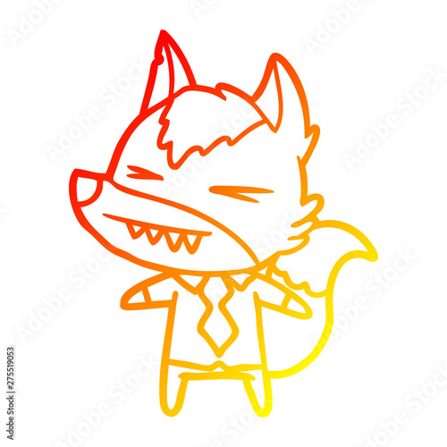 warm gradient line drawing angry wolf boss cartoon