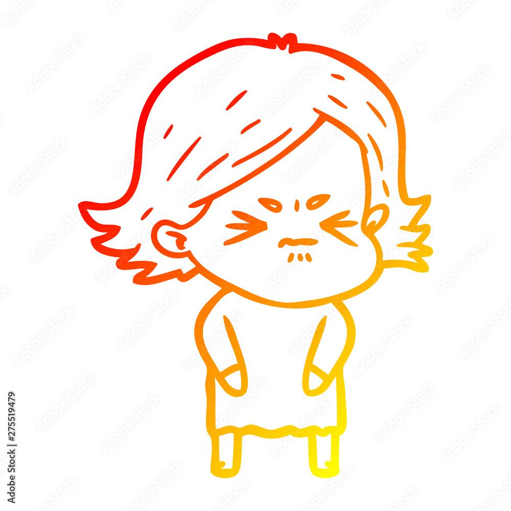 warm gradient line drawing cartoon angry girl warm gradient line drawing cartoon angry girl