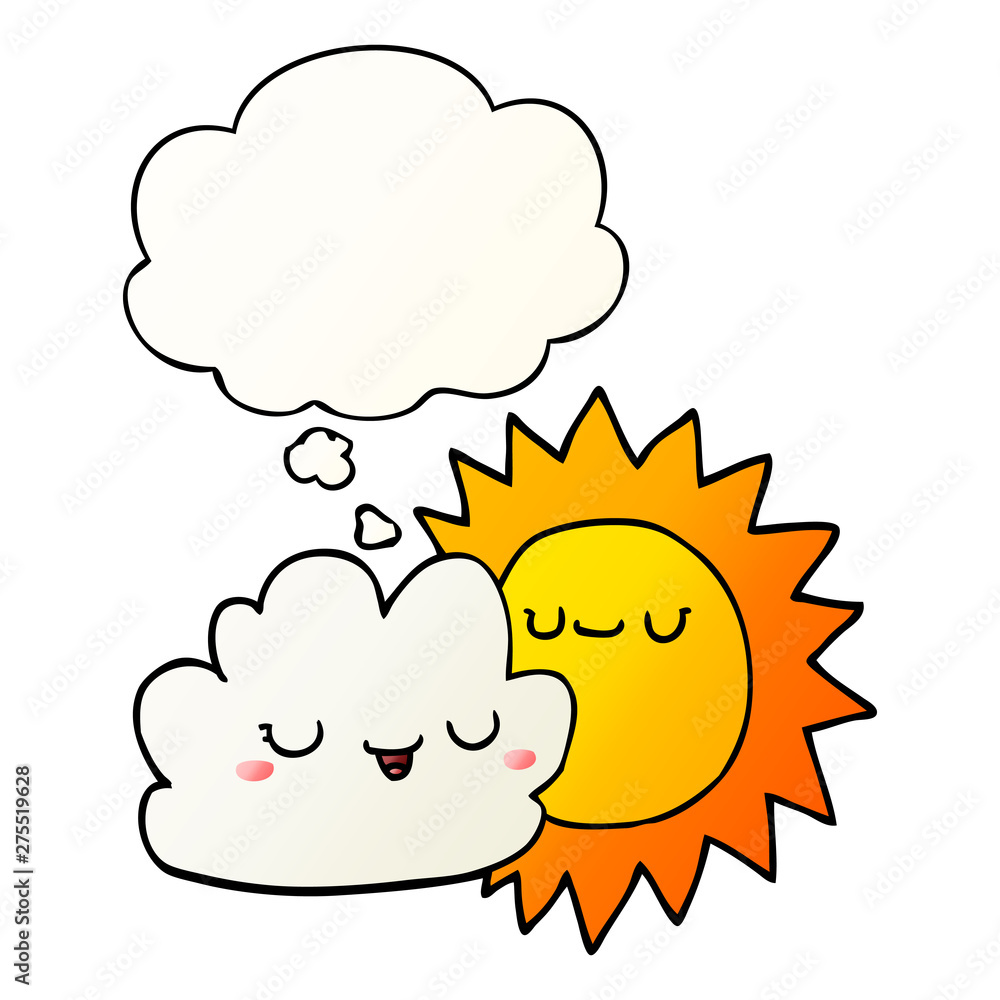cartoon sun and cloud and thought bubble in smooth gradient style cartoon sun and cloud and thought bubble in smooth gradient style