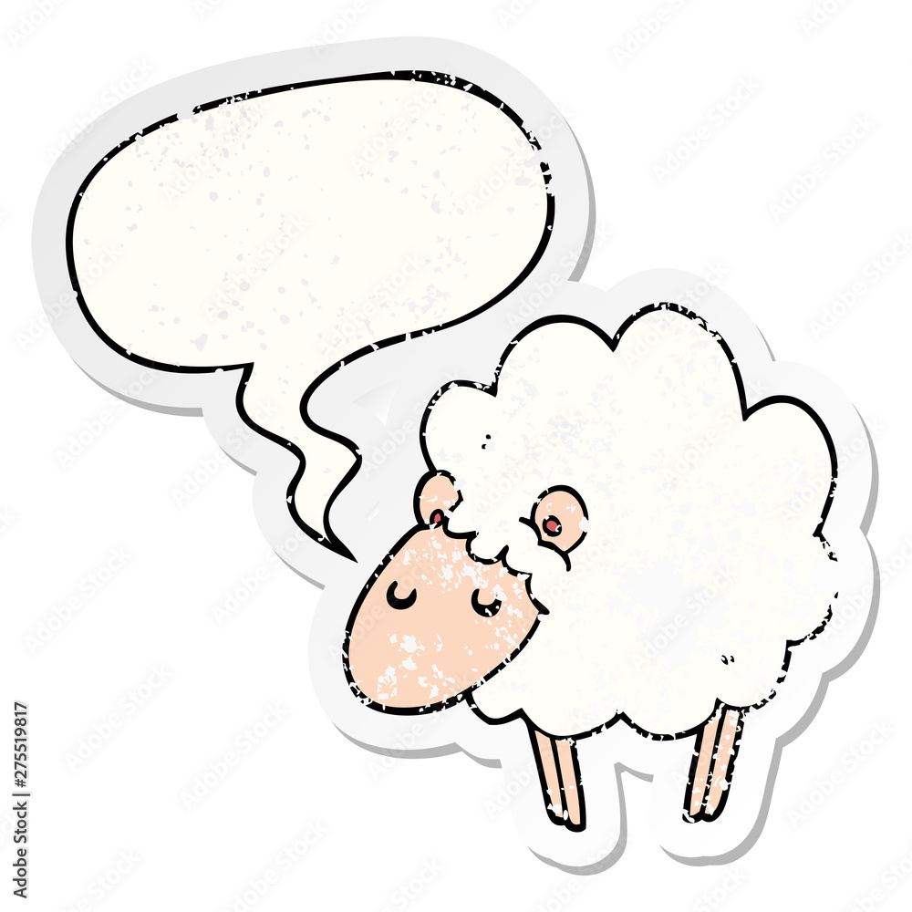 cartoon sheep and speech bubble distressed sticker cartoon sheep and speech bubble distressed sticker
