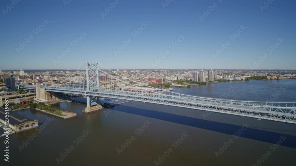 Philadelphia Pennsylvania Aerial v22 Flying north towards and over Ben Franklin Bridge and surrounding area - October 2017 Philadelphia Pennsylvania Aerial v22 Flying north towards and over Ben Franklin Bridge and surrounding area - October 2017