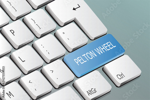 Pelton wheel written on the keyboard button photo