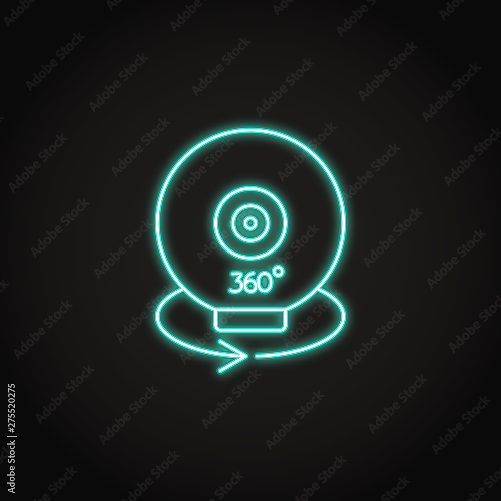 360 degree camera icon in glowing neon style 360 degree camera icon in glowing neon style