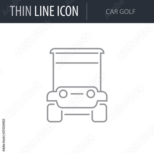 Symbol of Car Golf. Thin line Icon of Transportation. Stroke Pictogram Graphic for Web Design. Quality Outline Vector Symbol Concept. Premium Mono Linear Beautiful Plain Laconic Logo