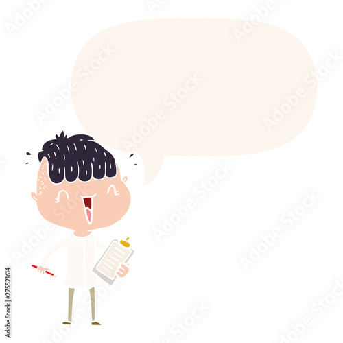 cartoon happy boy surprised and speech bubble in retro style