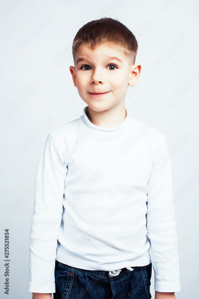 little cute boy on white background gesture smiling close up, lifestyle people concept little cute boy on white background gesture smiling close up, lifestyle people concept