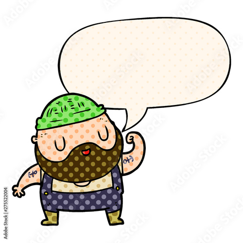 cartoon tough fisherman and speech bubble in comic book style