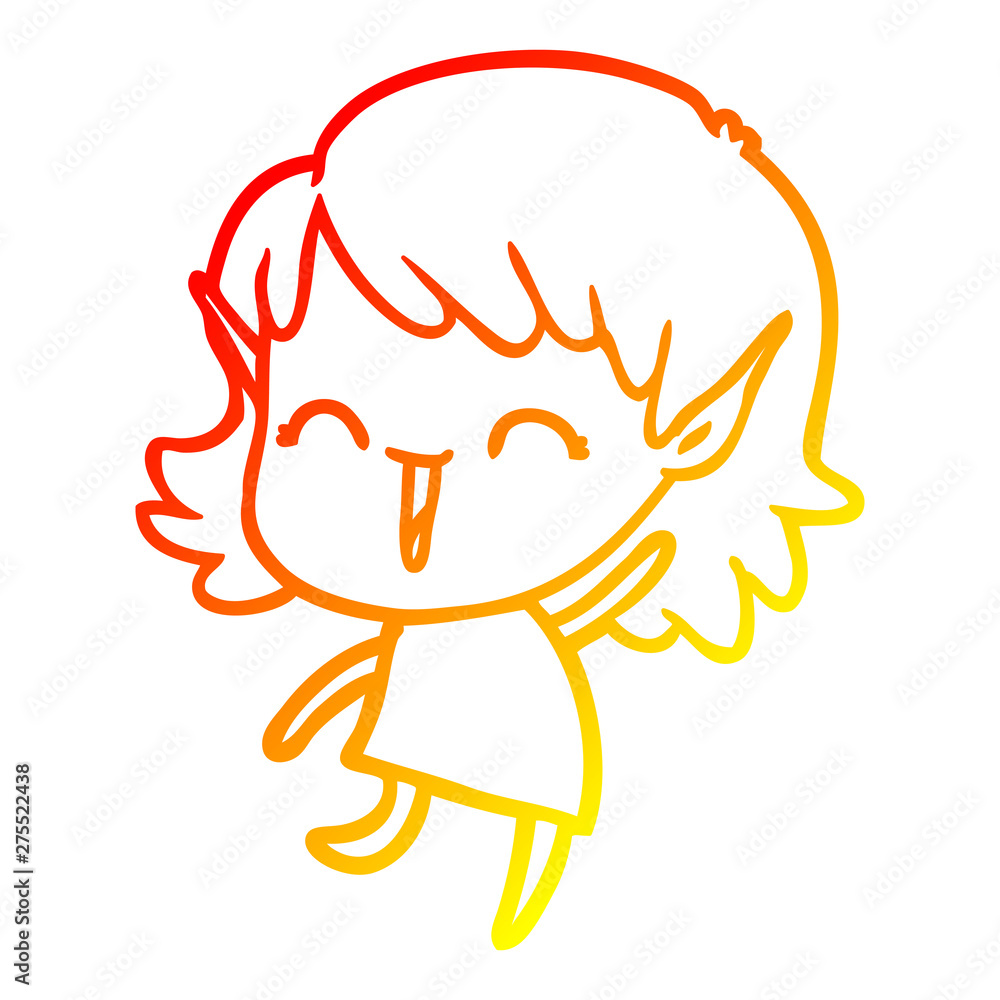 warm gradient line drawing cartoon elf girl warm gradient line drawing cartoon elf girl