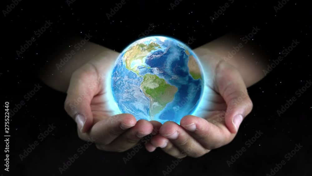 Earth in girl's hands. Black background Earth in girl's hands. Black background