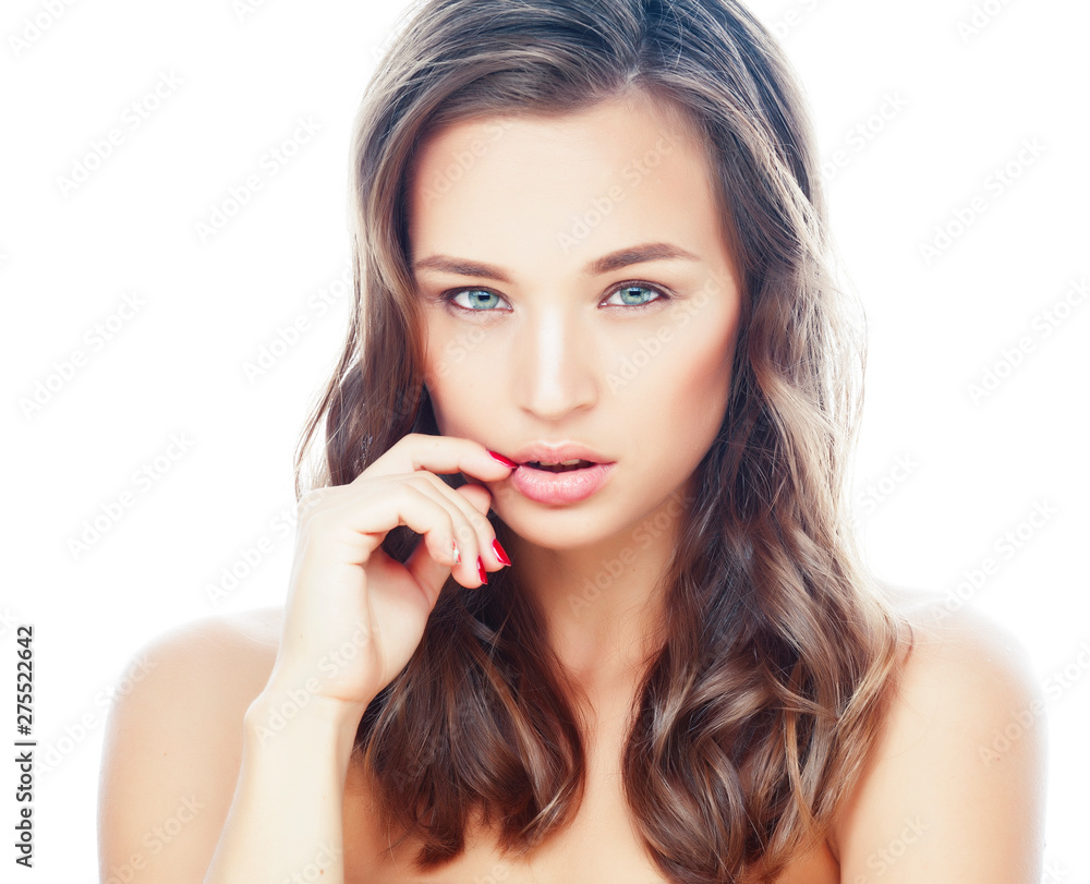 young pretty brunette real woman close up isolated on white background. Fancy fashion makeup, natural look spa young pretty brunette real woman close up isolated on white background. Fancy fashion makeup, natural look spa