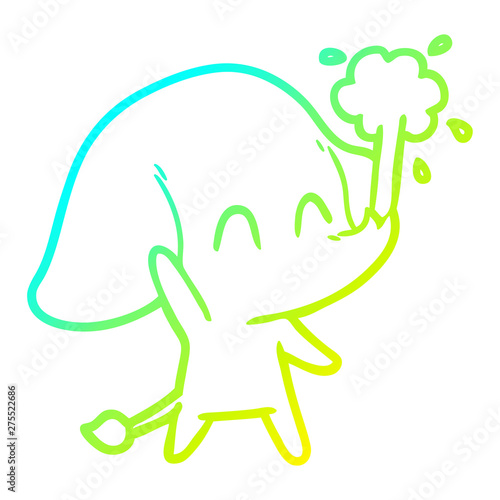 cold gradient line drawing cute cartoon elephant spouting water