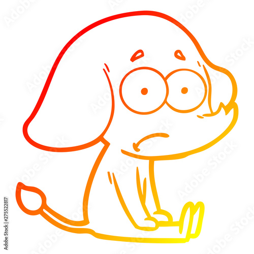 warm gradient line drawing cartoon unsure elephant sat on floor