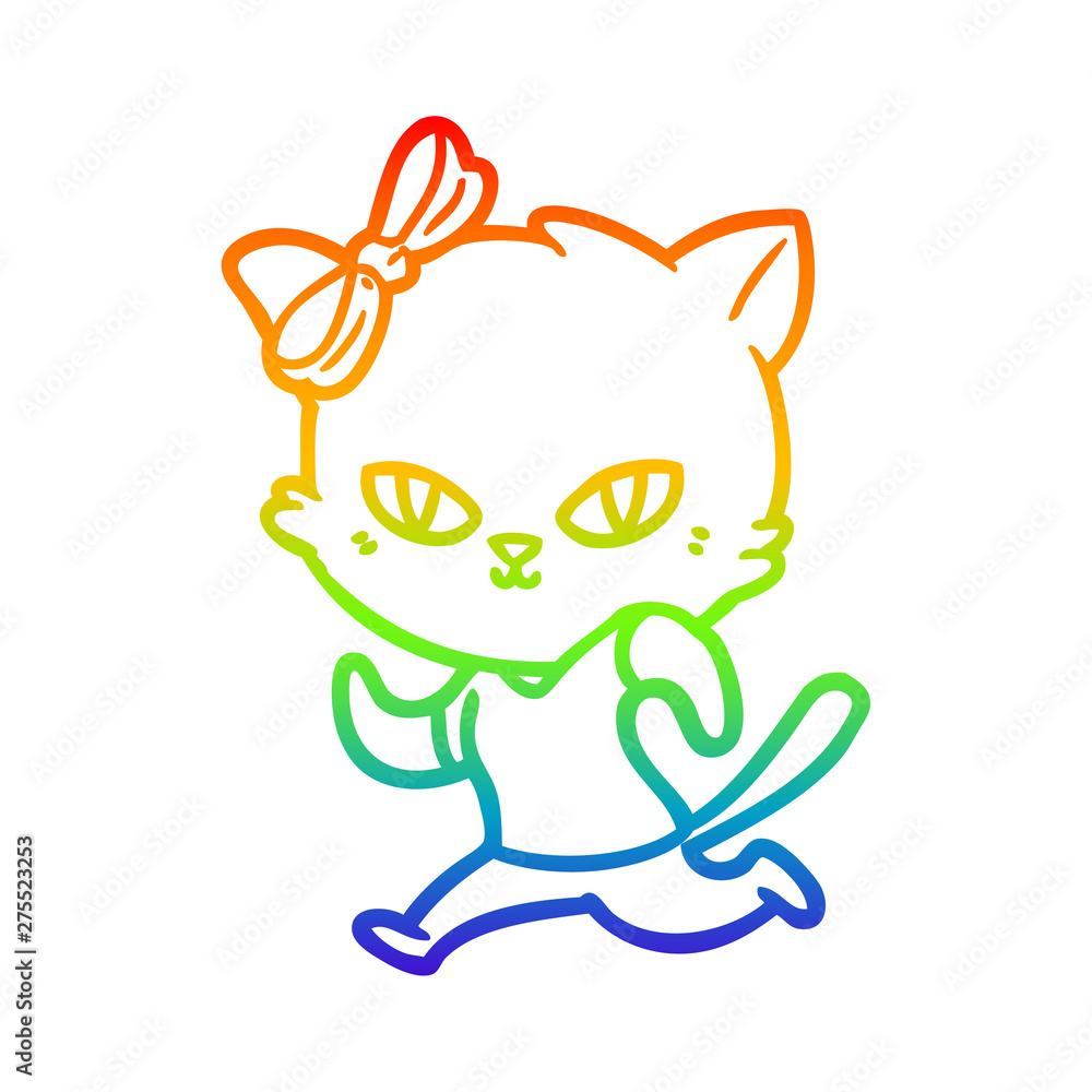 rainbow gradient line drawing cute cartoon cat jogging rainbow gradient line drawing cute cartoon cat jogging