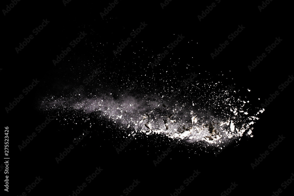 Fototapeta premium White powder explosion on black background. Colored cloud. Colorful dust explode. Paint Holi.