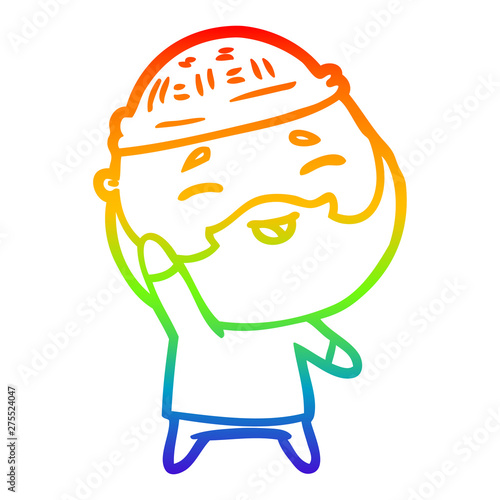 rainbow gradient line drawing cartoon happy bearded man