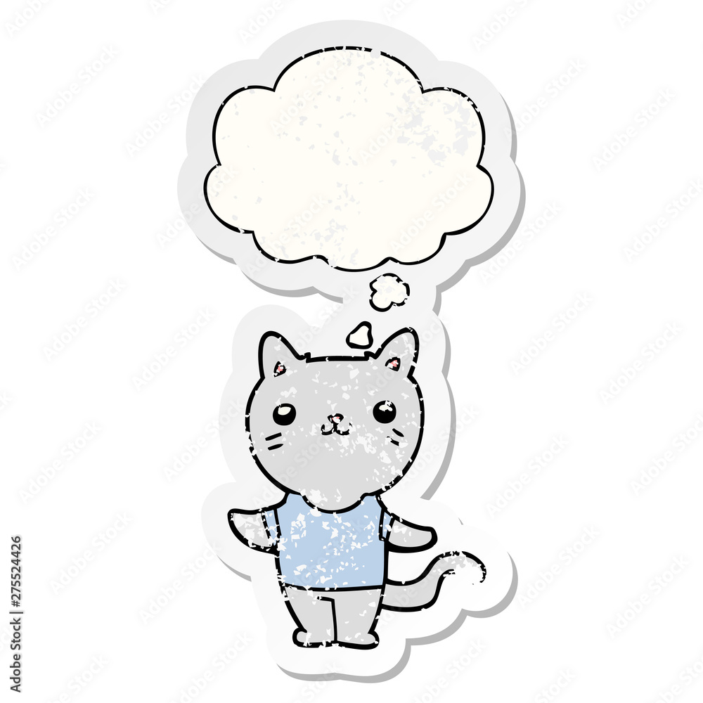 cartoon cat and thought bubble as a distressed worn sticker cartoon cat and thought bubble as a distressed worn sticker