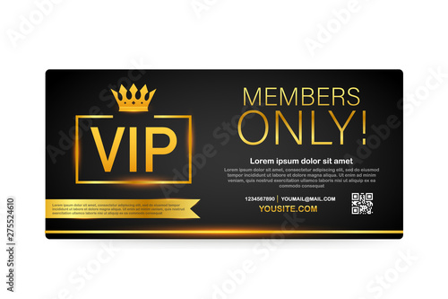 Vip club cards, Members Only Gold ribbon, label. Gold and luxury, membership icon, exclusive and priority. Vector stock illustration.