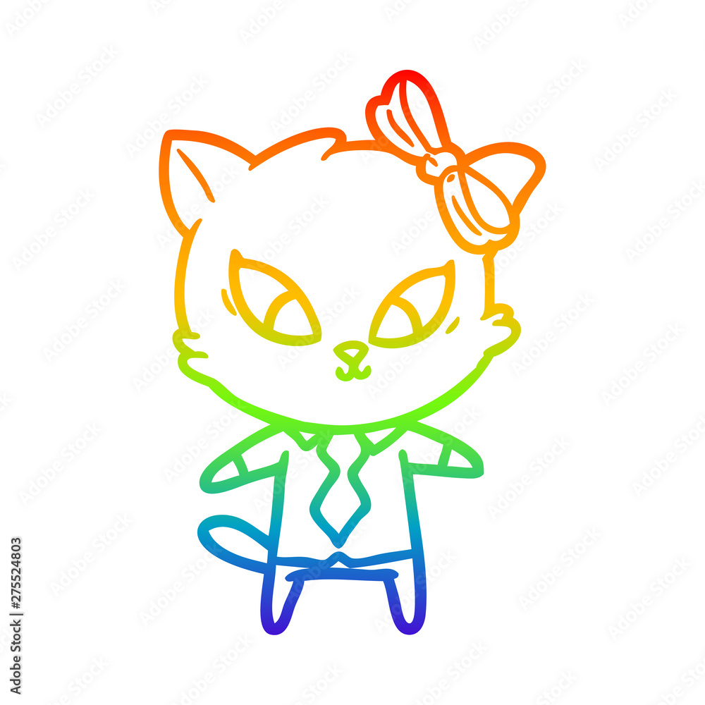 Fototapeta premium rainbow gradient line drawing cartoon cat