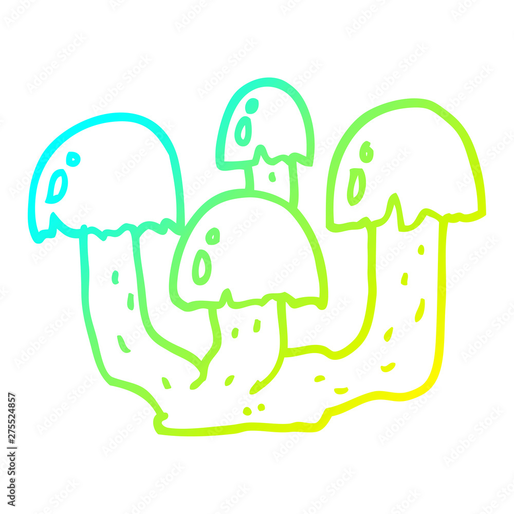 Fototapeta premium cold gradient line drawing cartoon mushrooms