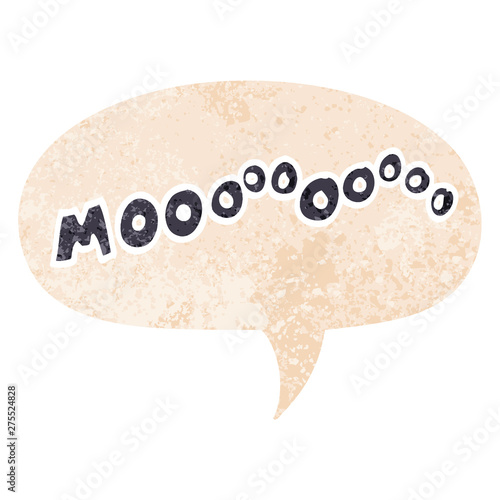 cartoon moo noise and speech bubble in retro textured style