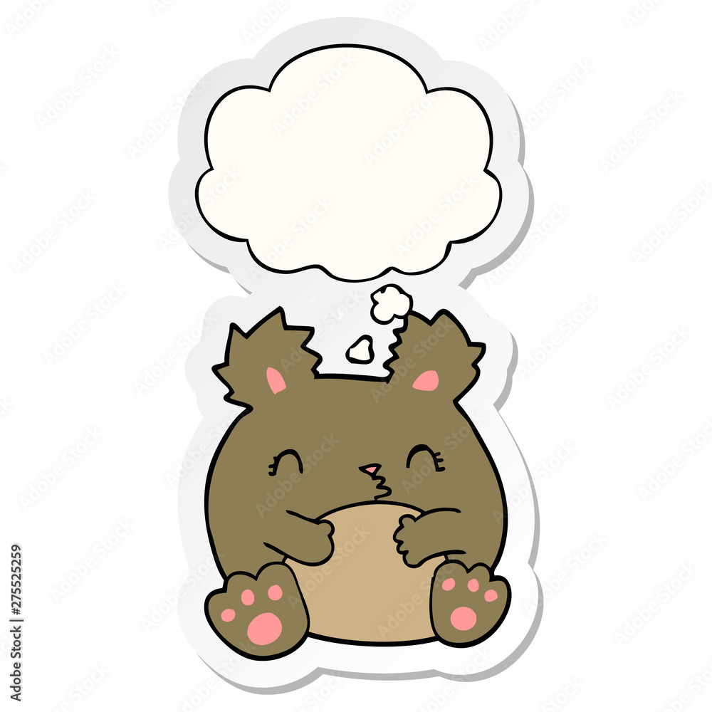 cartoon bear and thought bubble as a printed sticker cartoon bear and thought bubble as a printed sticker