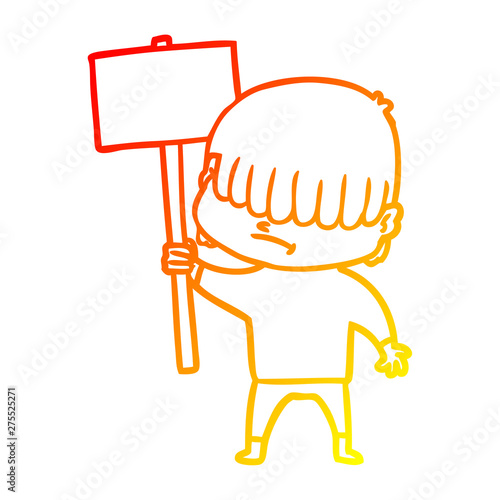 warm gradient line drawing cartoon boy with untidy hair