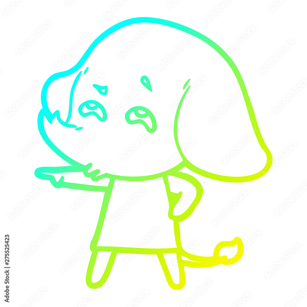 Obraz premium cold gradient line drawing cartoon elephant remembering