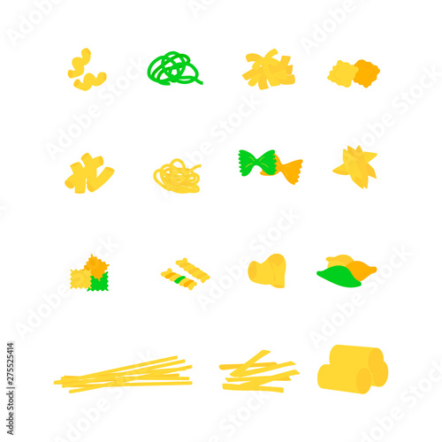 Pasta types collection. Italian noodles and macaroni vector set. Traditional italian food.