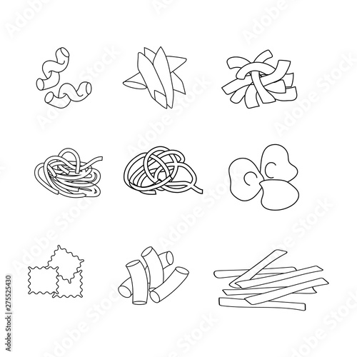Sketch pasta vector set. Italian outline macaroni collection. Traditional italian food.