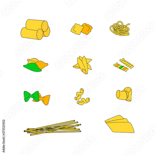 Vector pasta collection. Italian macaroni set. Traditional italian food.