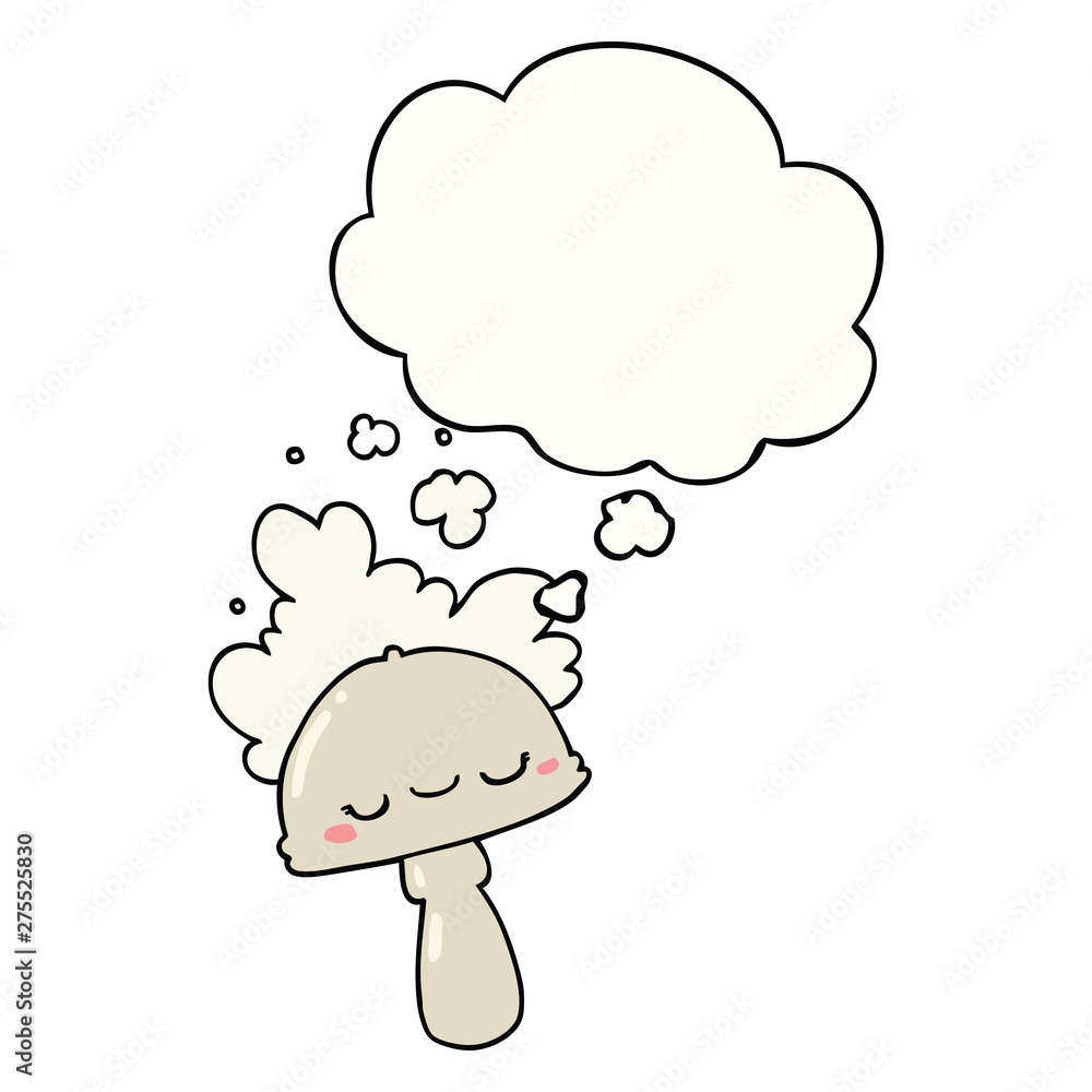 cartoon mushroom with spoor cloud and thought bubble