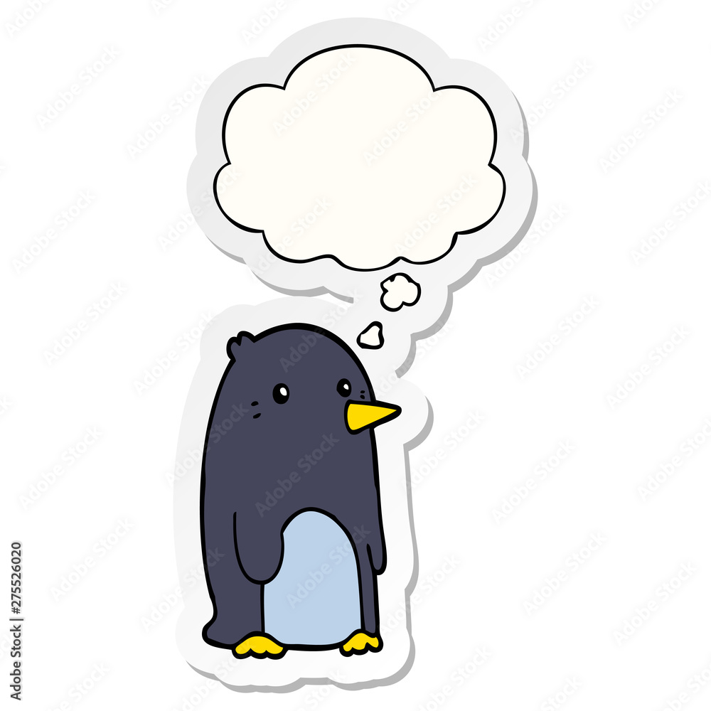 cartoon penguin and thought bubble as a printed sticker cartoon penguin and thought bubble as a printed sticker