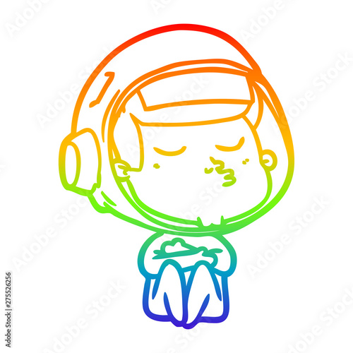 rainbow gradient line drawing cartoon confident astronaut
